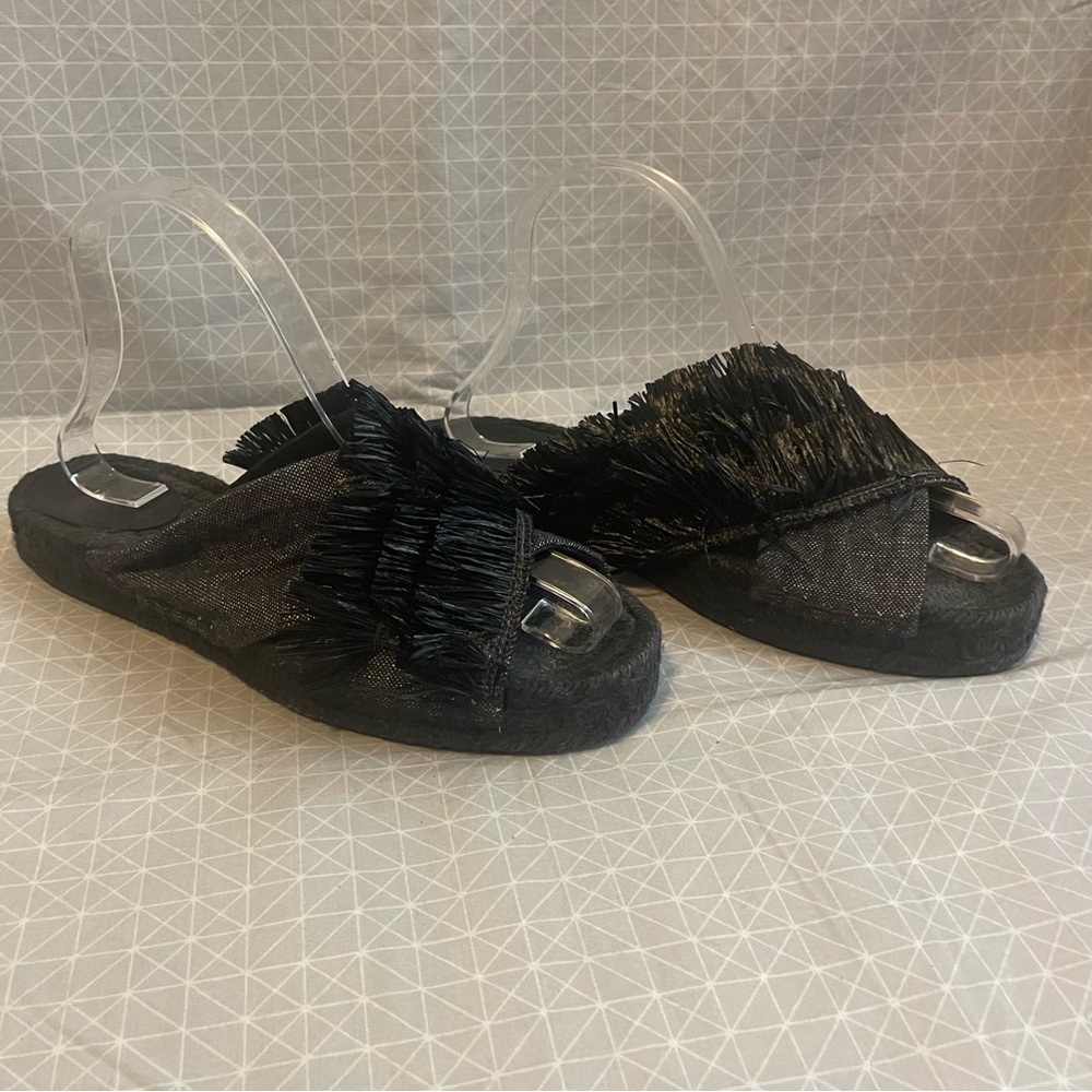 NWOT Es Par Ta Palla Carbon Raffia Leather Espadrille Sandals 38‎